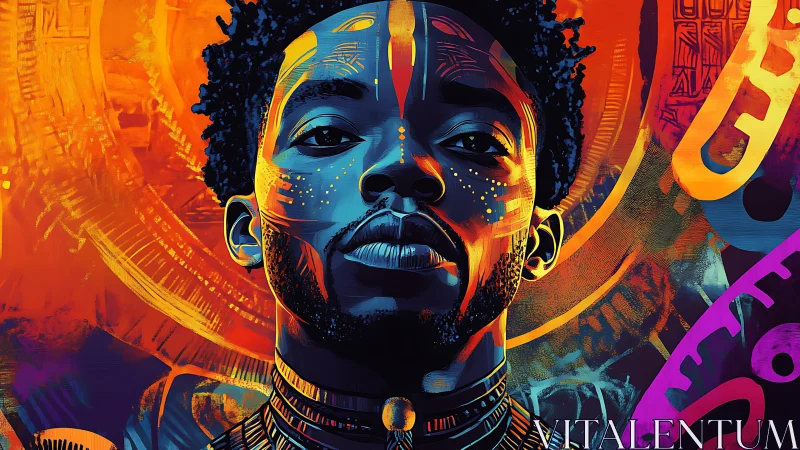 Vibrant digital portrait uniting neon gradients and tribal motifs