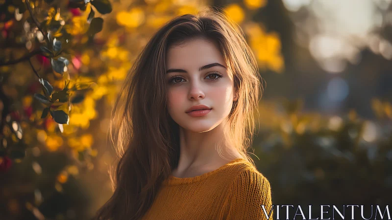 Young woman in golden hour autumn garden portrait