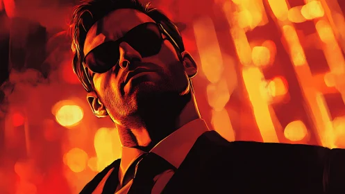 Midnight city swagger in neon red and gold glow.