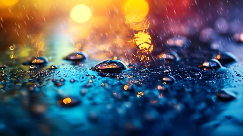 Rainlit droplets courting neon galaxies on midnight asphalt.