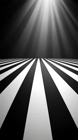 Radiant spotlight cuts across bold striped perspective field