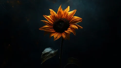Golden sunflower glows gently against a deep twilight sky