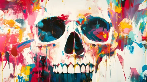 Vibrant Abstract Skull Painting with Bold Brushstrokes and Colors.