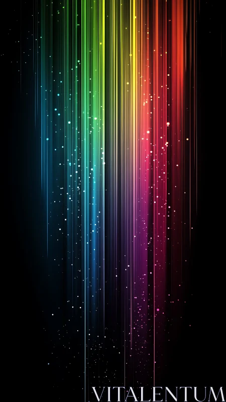 Prismatic lightfall streaking through a starlit digital abyss.