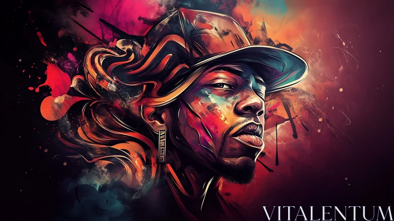 Bold digital portrait of man in hat with vivid paint strokes.