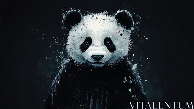 High-contrast digital painting renders frontal panda portrait