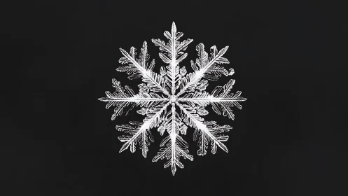 Hexagonal snowflake macro with symmetric dendritic crystal branches
