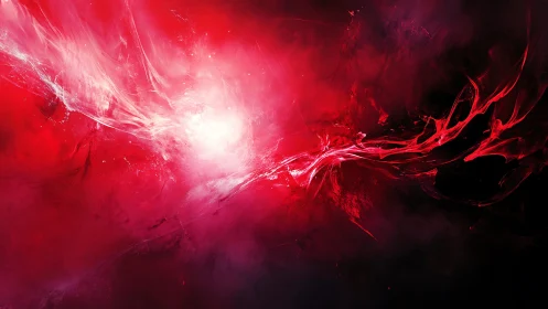 Vivid Red Abstract Energy Burst Digital Art with Fluid Strokes.