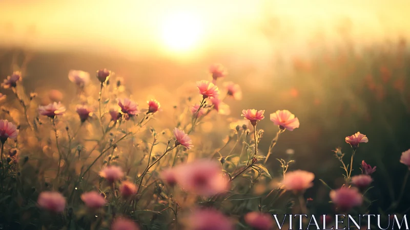 Soft-focus carnation field bathed in golden hour atmospheric diffusion.