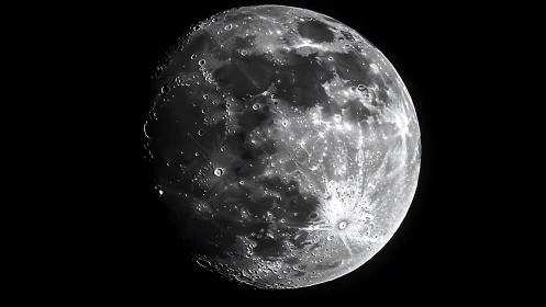 High-contrast lunar surface study in monochrome photorealism.