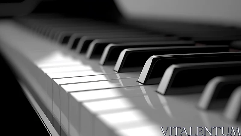 High-gloss piano keyboard in shallow depth, reflective lighting study
