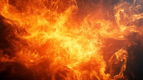 Intense Fiery Explosion Abstract Art with Vivid Orange Flames.