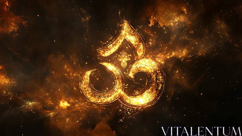 Glowing golden Om symbol radiates spiritual cosmic energy