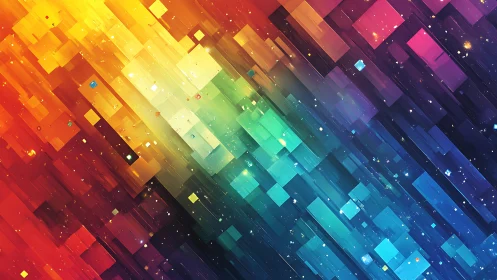 Abstract geometric art with vibrant rainbow gradient blocks.