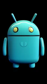 Glossy turquoise robot mascot on black background.