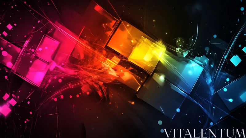 Prismatic glass panels intersect with dynamic light streak gradients