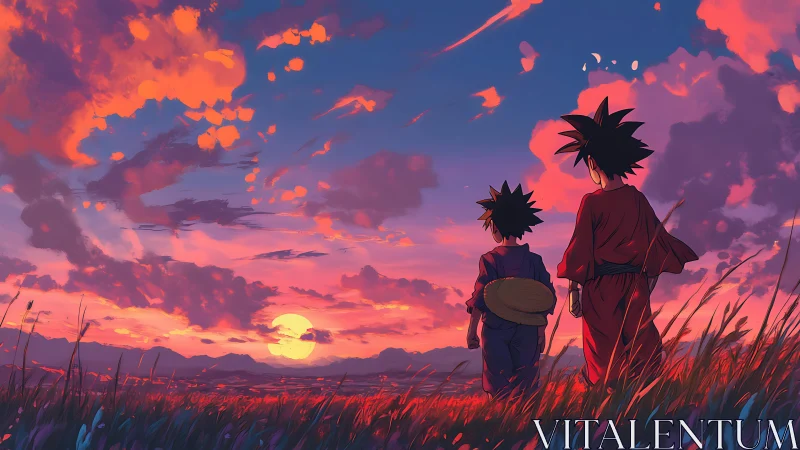 Sunset walk unites two young adventurers in quiet wonder