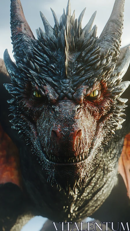 Dragon portrait dominates frame with razor detail and glare.