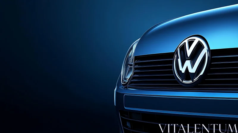Photorealistic Volkswagen front fascia in deep blue lighting.