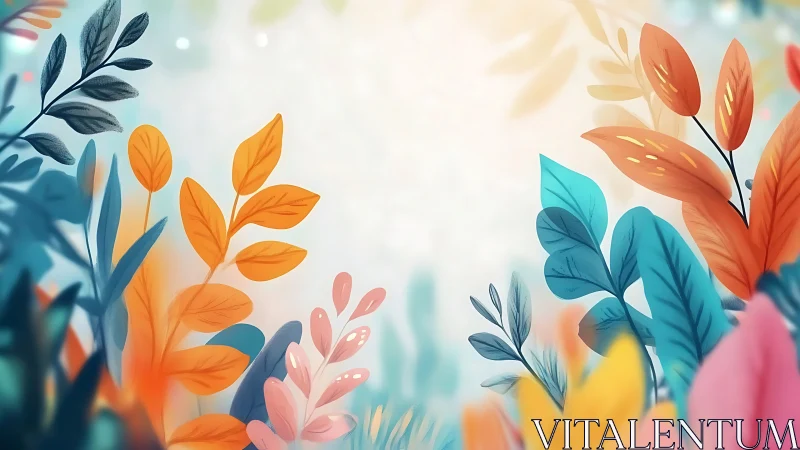 Colorful stylized foliage background with soft central space.