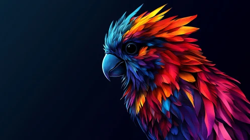 Vibrant Digital Illustration of Parrot with Neon Feathers.