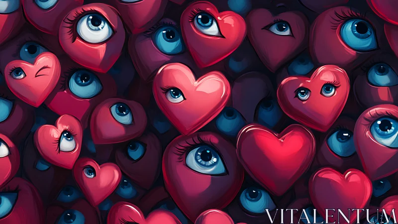 Anthropomorphic Hearts with Eyes: 3D Digital Composition.