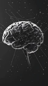 Transparent digital brain model floats on dark background
