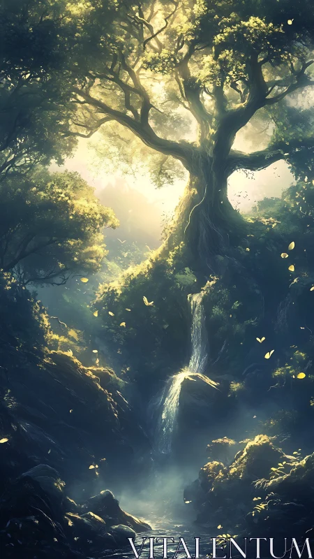 Ancient forest titan pours silver light into a hidden pool