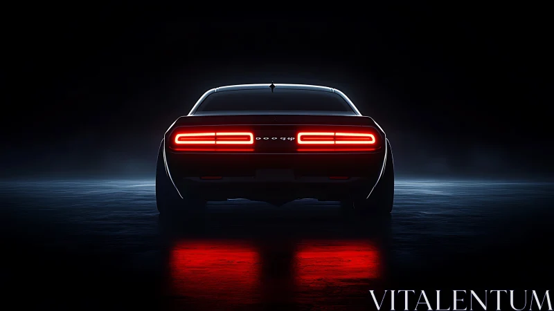 Muscle car rear profile glows with neon red taillights.
