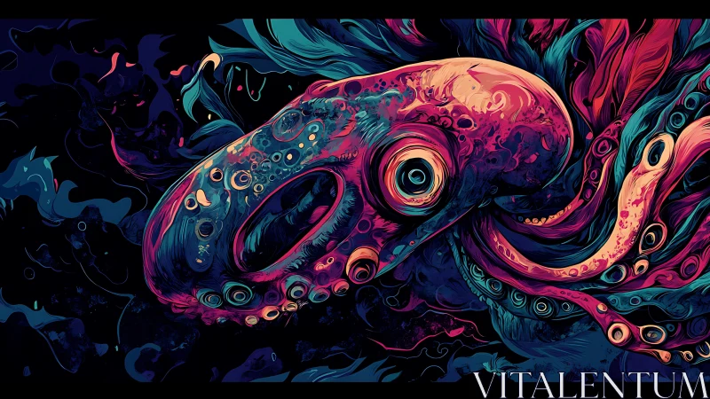 Bioluminescent cephalopod rendered in neon vector gradients