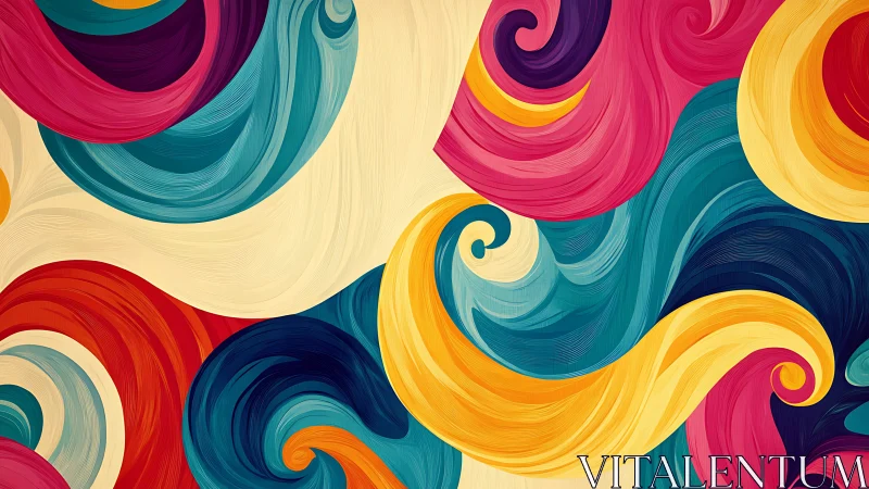 Curved multicolor swirls intersect over light beige background