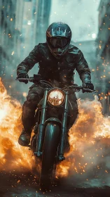 Motorcyclist rides through street explosion in fiery action