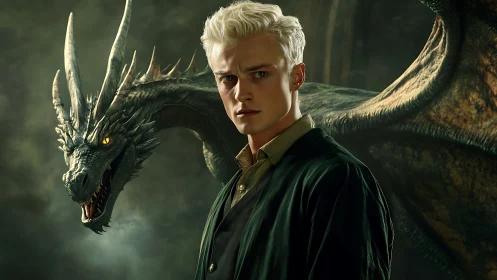 Draconic symbiosis with platinum-haired rider in focus.