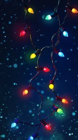 Colorful holiday string lights glowing in a dreamy night sky.