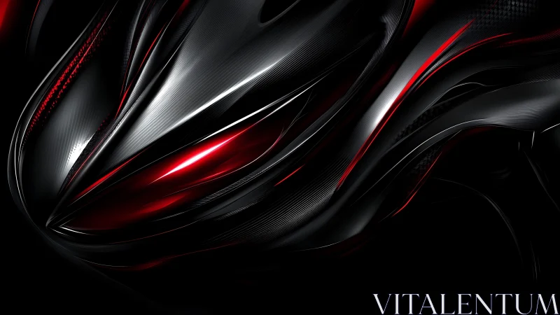 Futuristic Abstract Black and Red Digital Art with Metallic Texture.