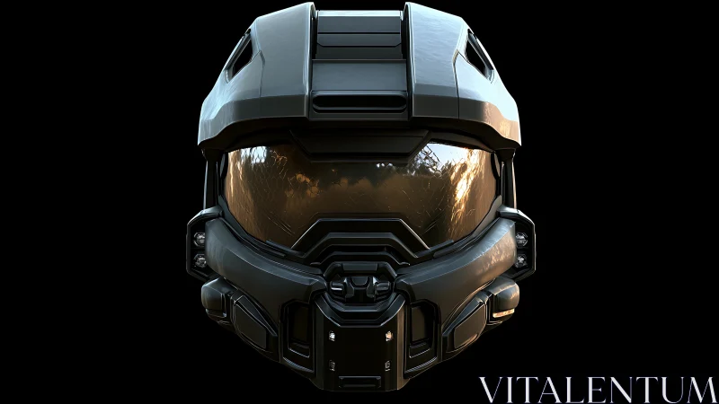 3D tactical combat helmet render with mirrored visor frontview.