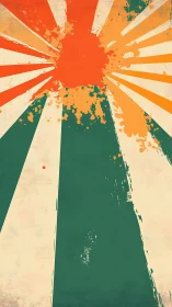 Retro sunburst poster with distressed orange teal rays.