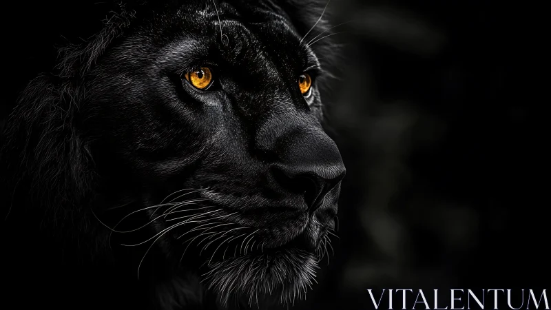 Black panther close-up with sharp detail and amber eyes.