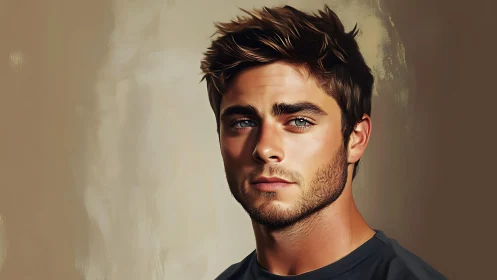 Male portrait with neutral background in digital painting.