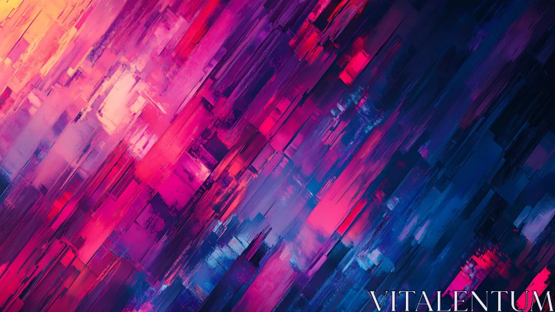 Vibrant abstract geometric painting with neon brush strokes.