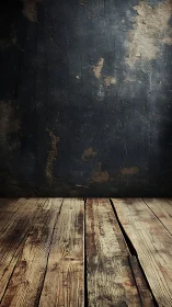 Aged wooden floor meets worn concrete backdrop in contrast.