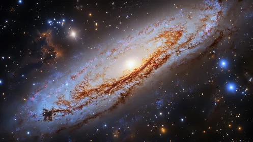 Spiral galaxy waltzes through stardust and nebula glitter.