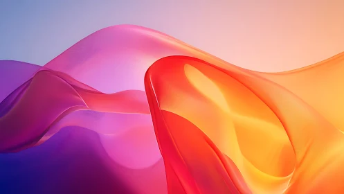 Fluid gradient ribbons curve across luminous pastel horizon