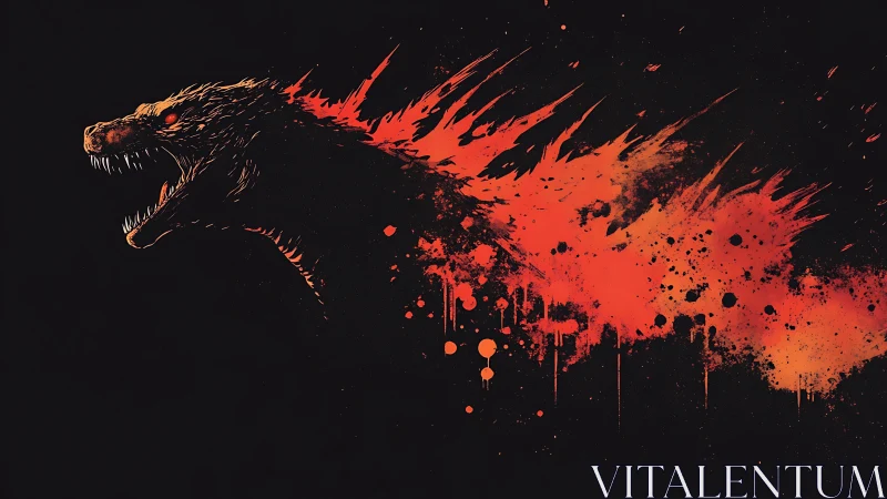 Fiery monster silhouette erupts in explosive red strokes