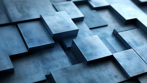 Blue metallic abstract geometric blocks in modern 3D style.