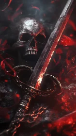 Sword keeps whispered vigil beside the emberlit skull