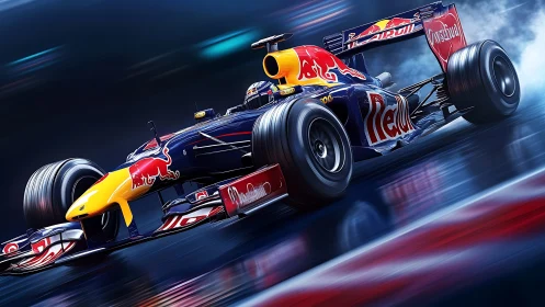 High-speed Formula racing car with dynamic motion blur on track