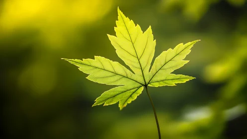 Sunlit maple star drifting in a soft green daydream.