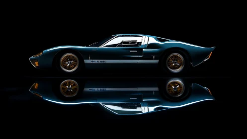 Midnight blue supercar slices silence with mirrored precision