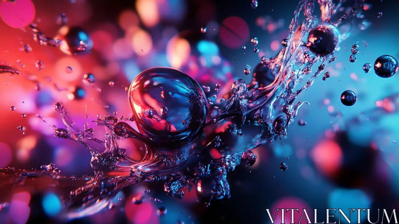 Colorful liquid orbs dancing in glowing neon light splash.